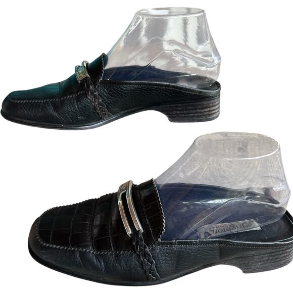 VTG Brighton Jody Croc Embossed Leather Loafer Mule Womens 8 Italy Luxury Travel - Picture 4 of 10